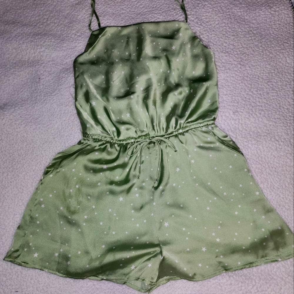 NWT Dolls Kill Mint Green Covered In Stars 🌟 Satin Romper - Picture 7 of 13